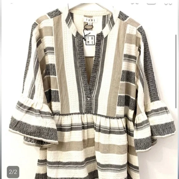 THML Beige and Gray Striped Top - Picture 3 of 11